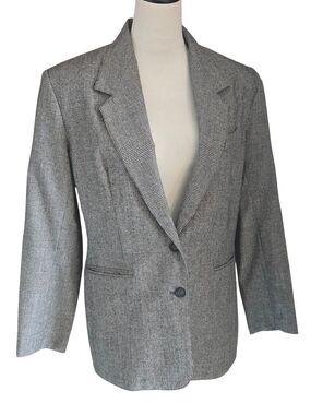 Vintage 80s Sag Harbor Prophecy Gray Glen Plaid Wool Blazer Women's L USA